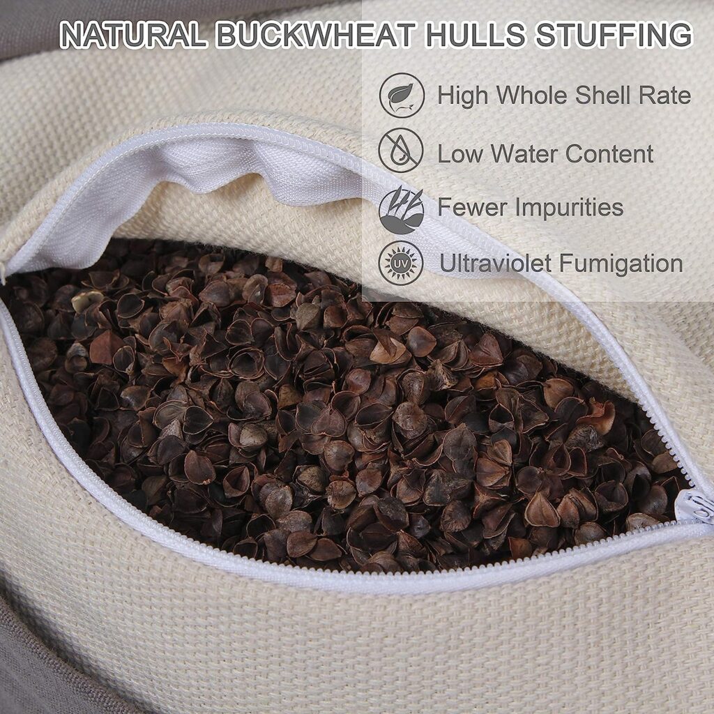 FelizMax Crescent Zafu Meditation Pillow, D=17 W=11 H=5.5 Zabuton Yoga Bolster, Meditation Cushion, Floor Pouf Yoga Pillow Zippered Organic Cotton Cover Natural Buckwheat Kneeling Pillow - Large