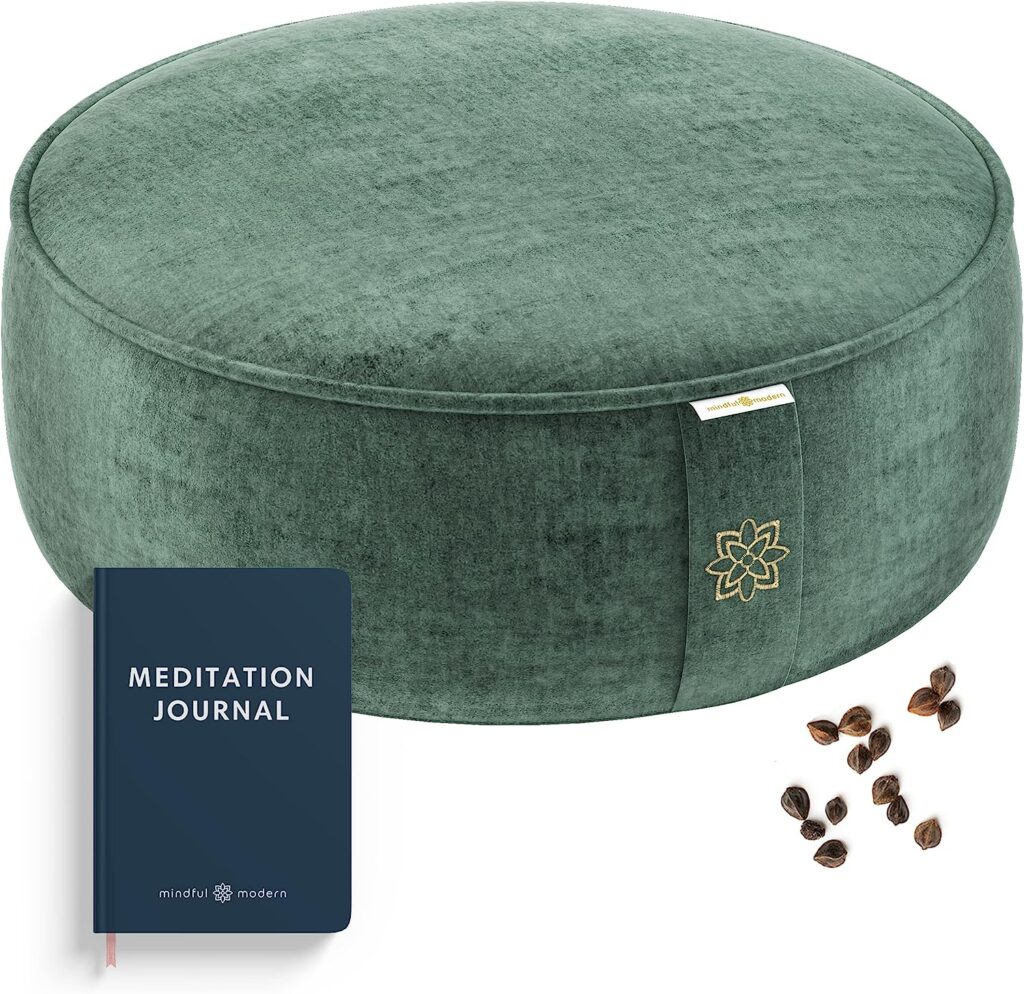 Mindful and Modern Velvet Meditation Cushion - Luxury Zafu Floor Pillow for Yoga - Large Buckwheat Meditation Pillow with Luxe Removable Cover in Six Colors