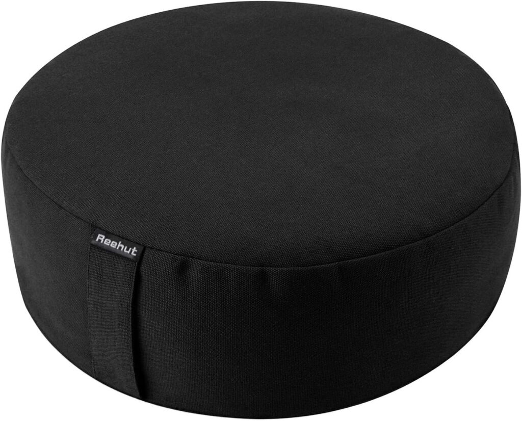 REEHUT Zafu Yoga Meditation Cushion, Round Meditation Pillow Filled with Buckwheat, Zippered Organic Cotton Cover, Machine Washable - 4 Colors and 3 Sizes