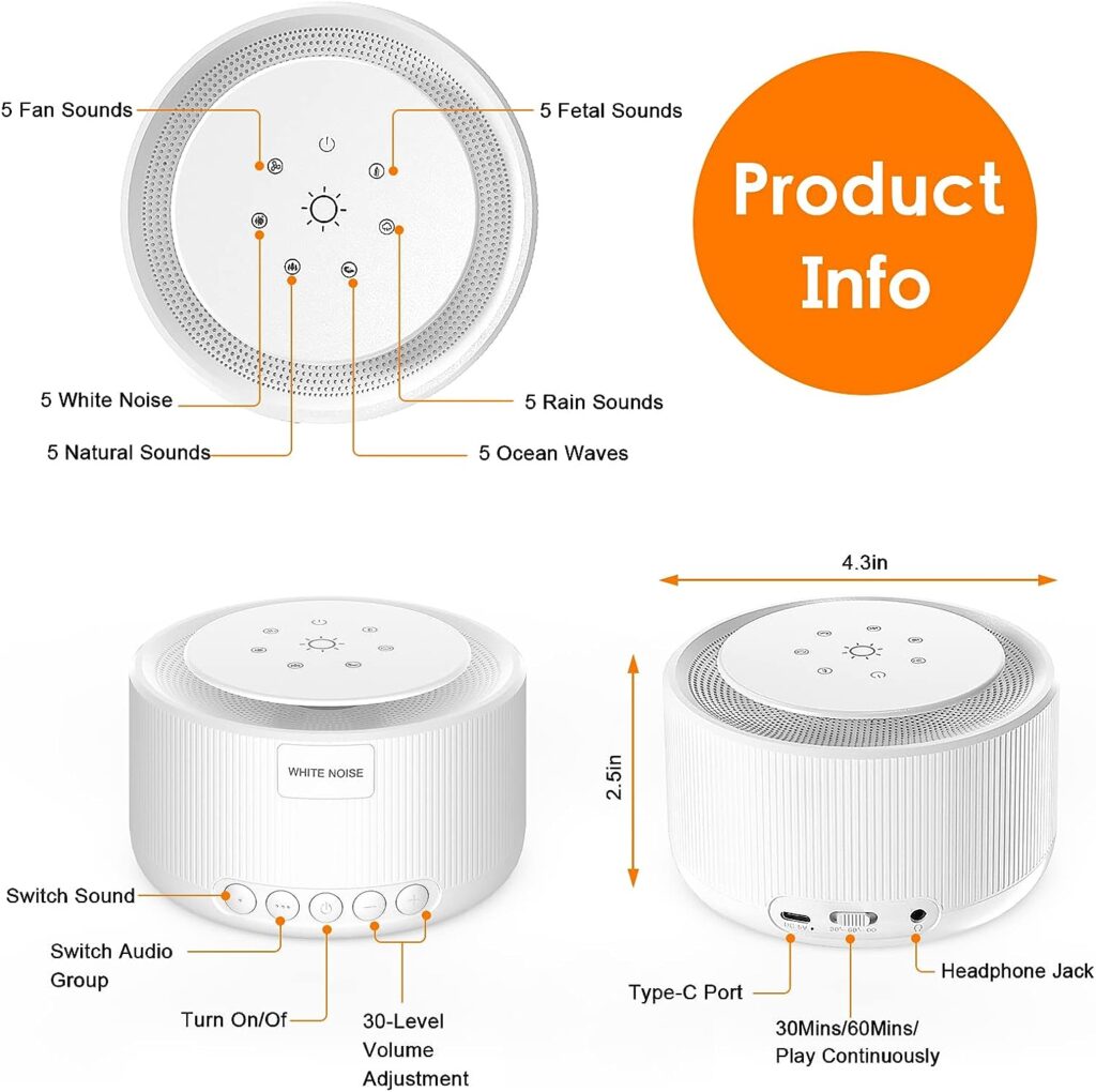 Sound Machine- STYFSCP White Noise Machine with 30 Natural Soothing Sounds 30 Level Volume Light 3 Timer Memory Function, Noise Machine Powered by AC or USB, Sleep Sound Machine for Adults Baby Kids