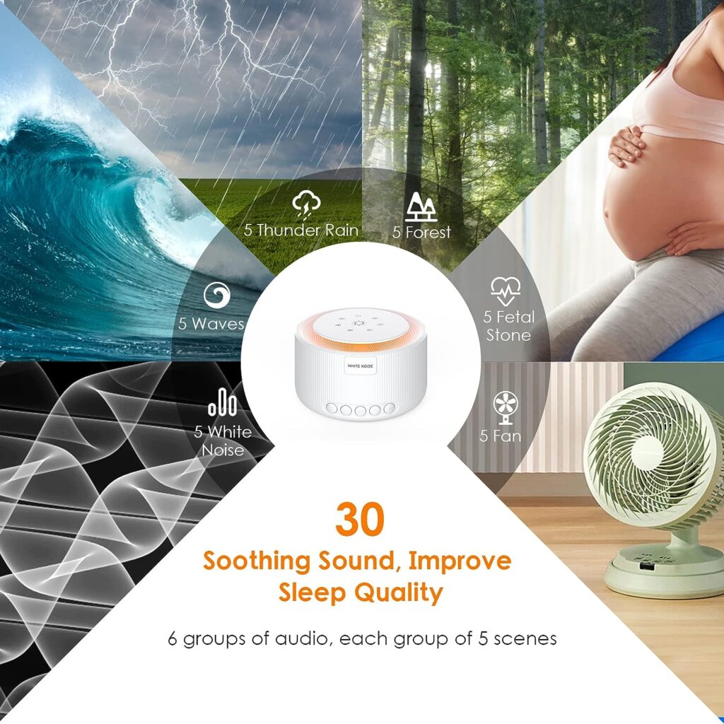 Sound Machine- STYFSCP White Noise Machine with 30 Natural Soothing Sounds 30 Level Volume Light 3 Timer Memory Function, Noise Machine Powered by AC or USB, Sleep Sound Machine for Adults Baby Kids