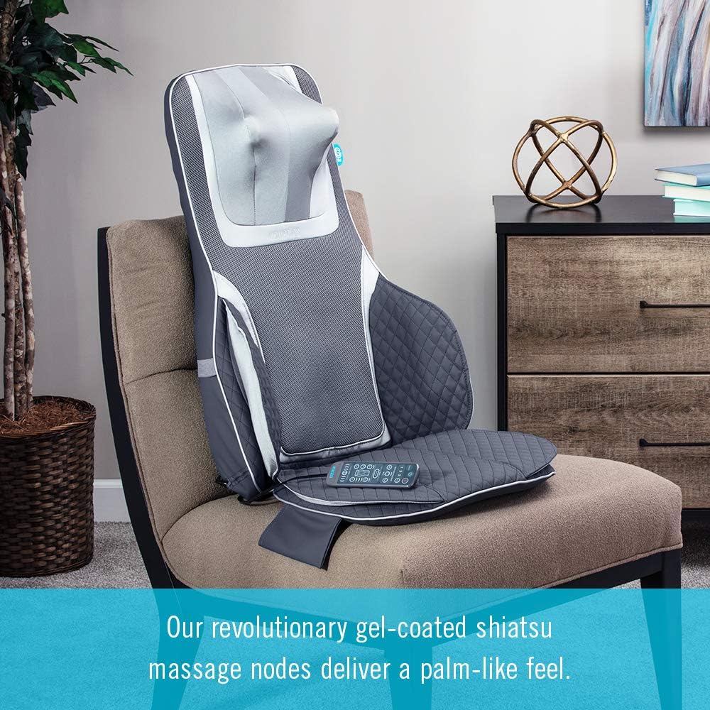 HoMedics Gentle Touch Gel Deluxe Shiatsu Neck, Shoulder and Back Massage Cushion with Heat with Deep Kneading Shiatsu Massage and Air Compression