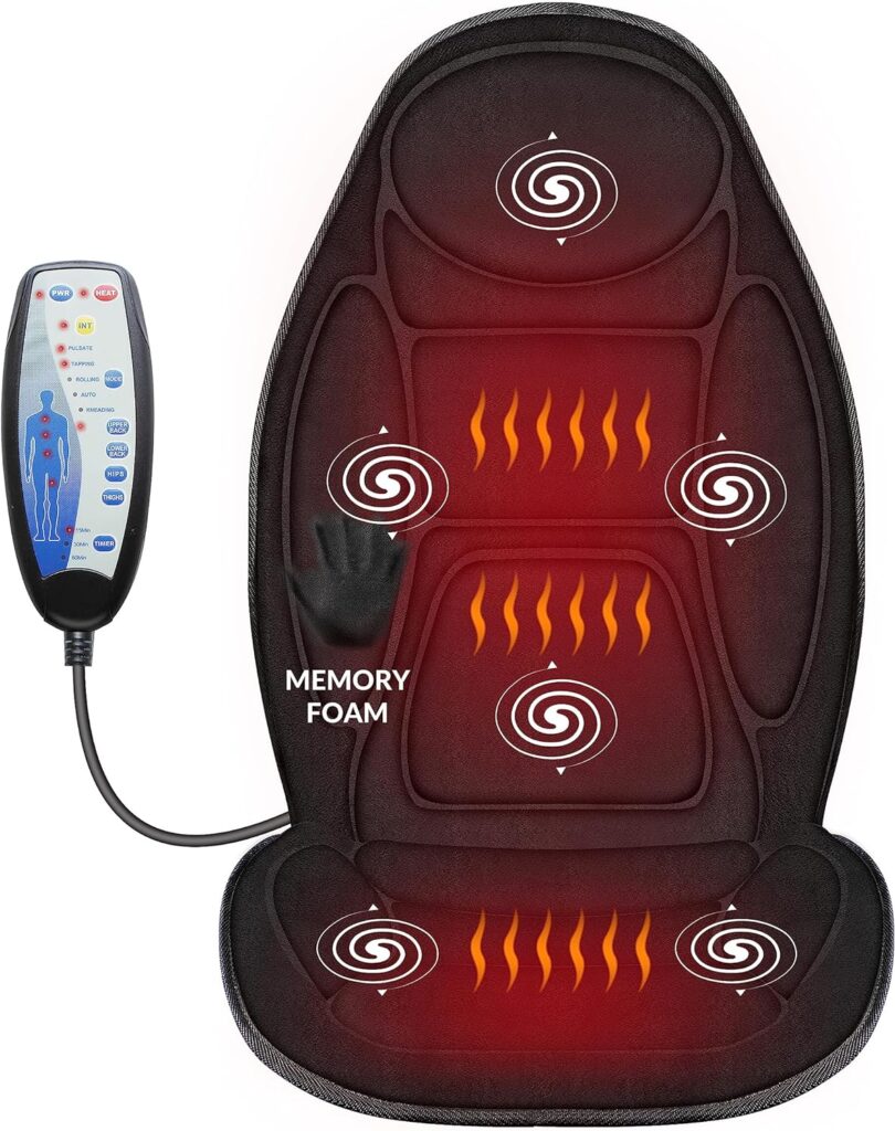 Snailax Back Massage Seat Cushion, Memory Foam Pad, 5 Massage Modes 2 Heat Settings, Seat Massager for Office Chair,Home Use