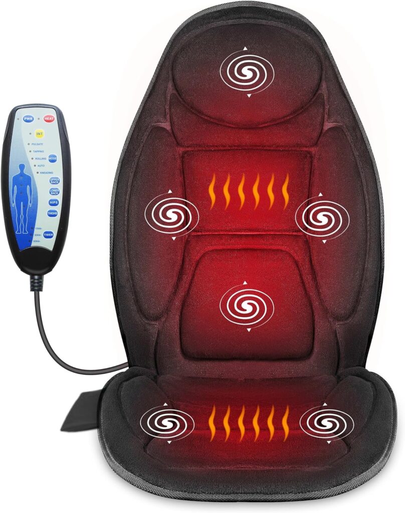 Snailax Vibration Massage Seat Cushion with Heat,Back Massager,Massage Chair Pad with 6 Vibrating Motors and 2 Heat Levels,Chair Massager for Home Office Use(Black)