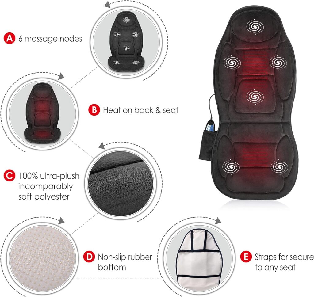 Snailax Vibration Massage Seat Cushion with Heat,Back Massager,Massage Chair Pad with 6 Vibrating Motors and 2 Heat Levels,Chair Massager for Home Office Use(Black)