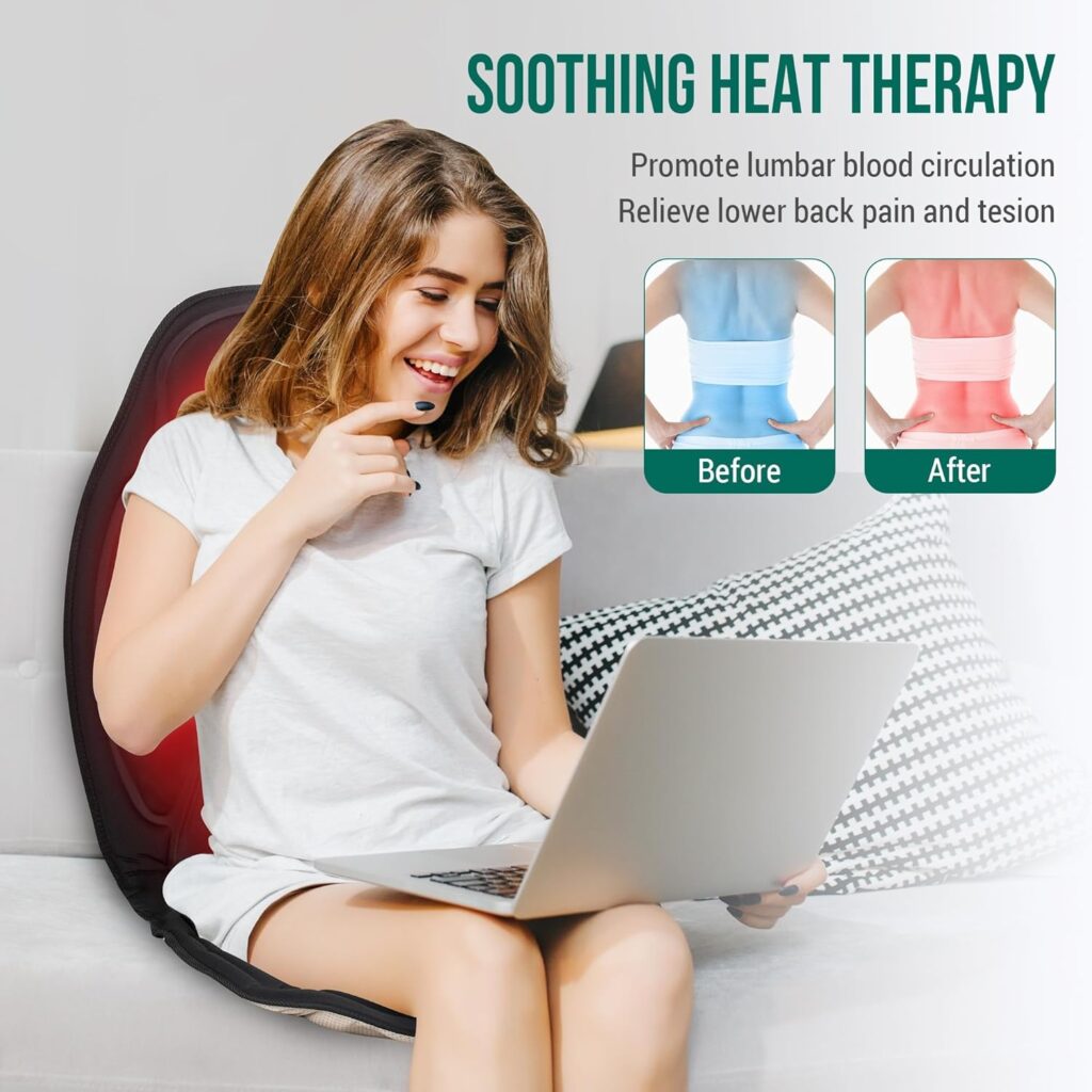 Snailax Vibration Massage Seat Cushion with Heat,Back Massager,Massage Chair Pad with 6 Vibrating Motors and 2 Heat Levels,Chair Massager for Home Office Use(Black)