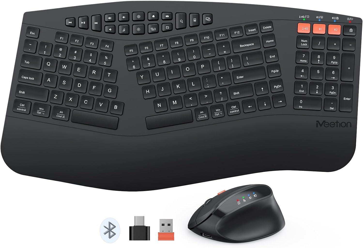 MEETION Wave Keys Ergonomic Keyboard & Mouse Combo - Wireless With Wrist Rest, Rechargeable