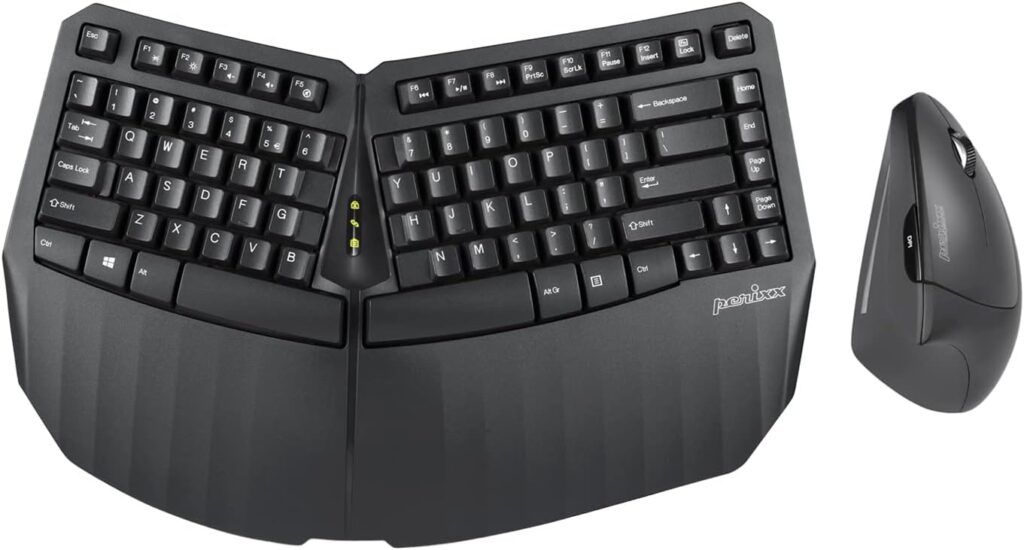 Perixx PERIDUO-813B US, Wireless Ergonomic Compact Keyboard  Vertical Mouse - Bundle with a 6-Button Ergonomic Vertical Mouse - Black - US English…